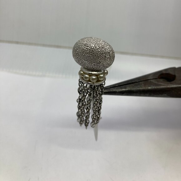 Vtg 1960 LeC BOUCHER rhodium silver tone faux pearl brooch - Picture 2 of 6